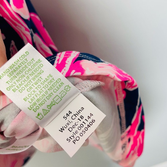 LILLY PULITZER STIRLING DRESS STYLE 001144 INKY NAVY FLAMINGLE XS RUFFLE A-LINE - Picture 11 of 14